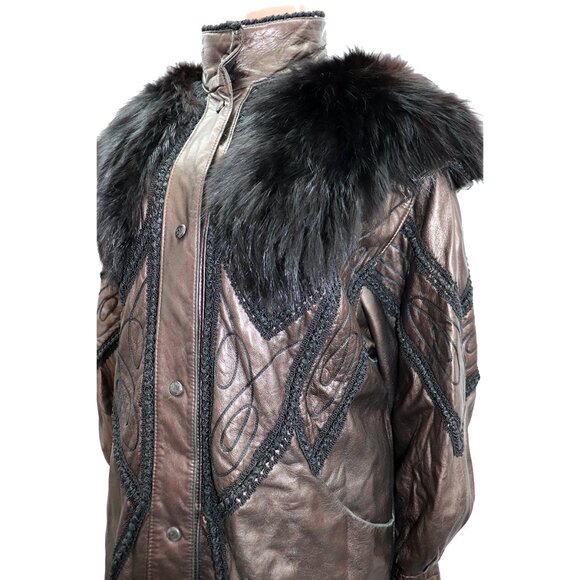 RARE 80s NORMA Canada Detachable FUR Leather Coat OS - Picture 5 of 7